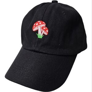 Embroidered Mushroom Black Baseball Cap Hat One Size